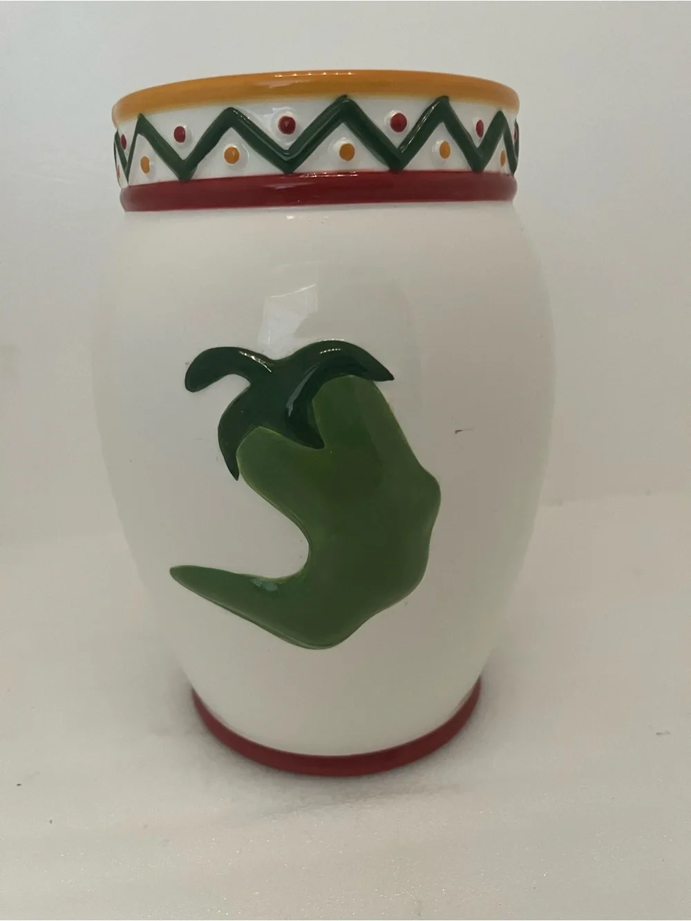 Clay Art Chili Pepper Hand Painted Ceramic Jar 16 oz Microwave/Dishwasher Safe